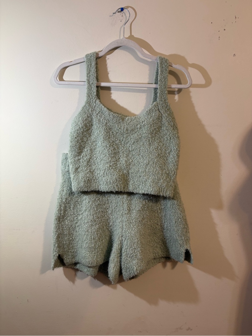Abercrombie & Fitch textured knit crop top shorts set light sage green size S/M